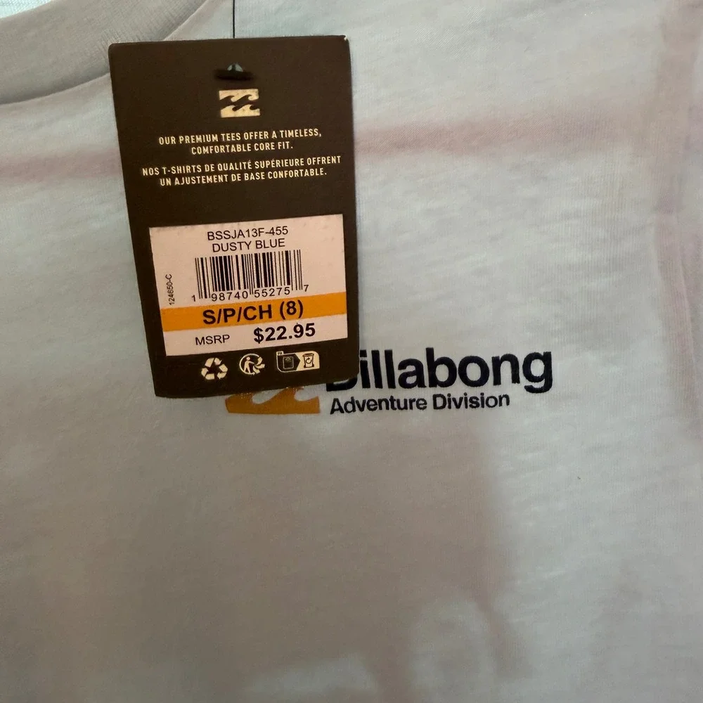 Billabong Boys Premium Short Sleeve Graphic T-Shirt Light Blue Size 8 NWT